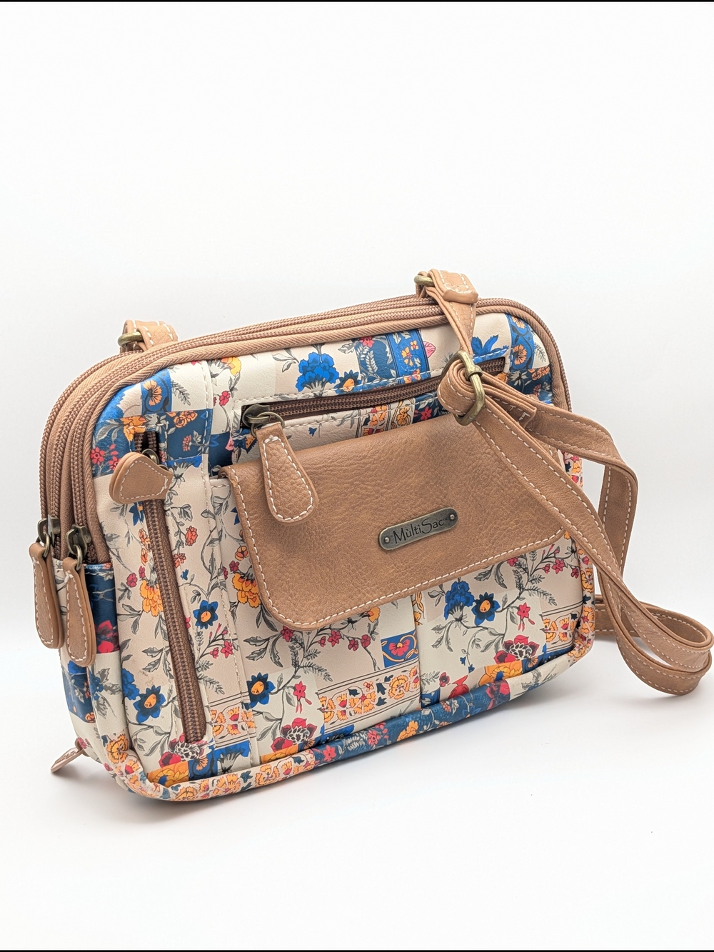 MultiSac Zippy Triple Compartment Crossbody Bag Pretty Patch/Hazelnut